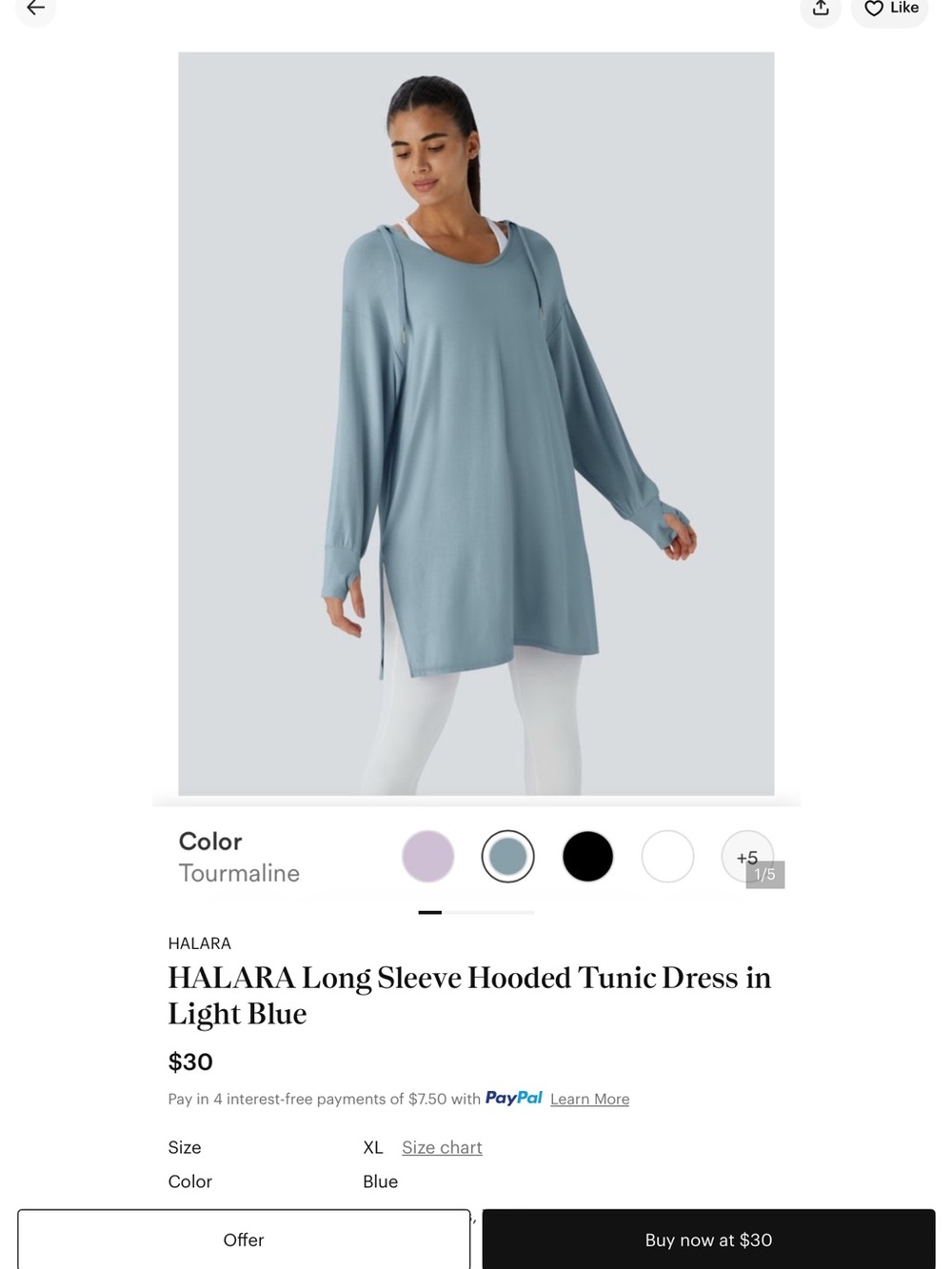 HALARA Tourmaline Light Blue Hooded Long-Sleeve Tunic